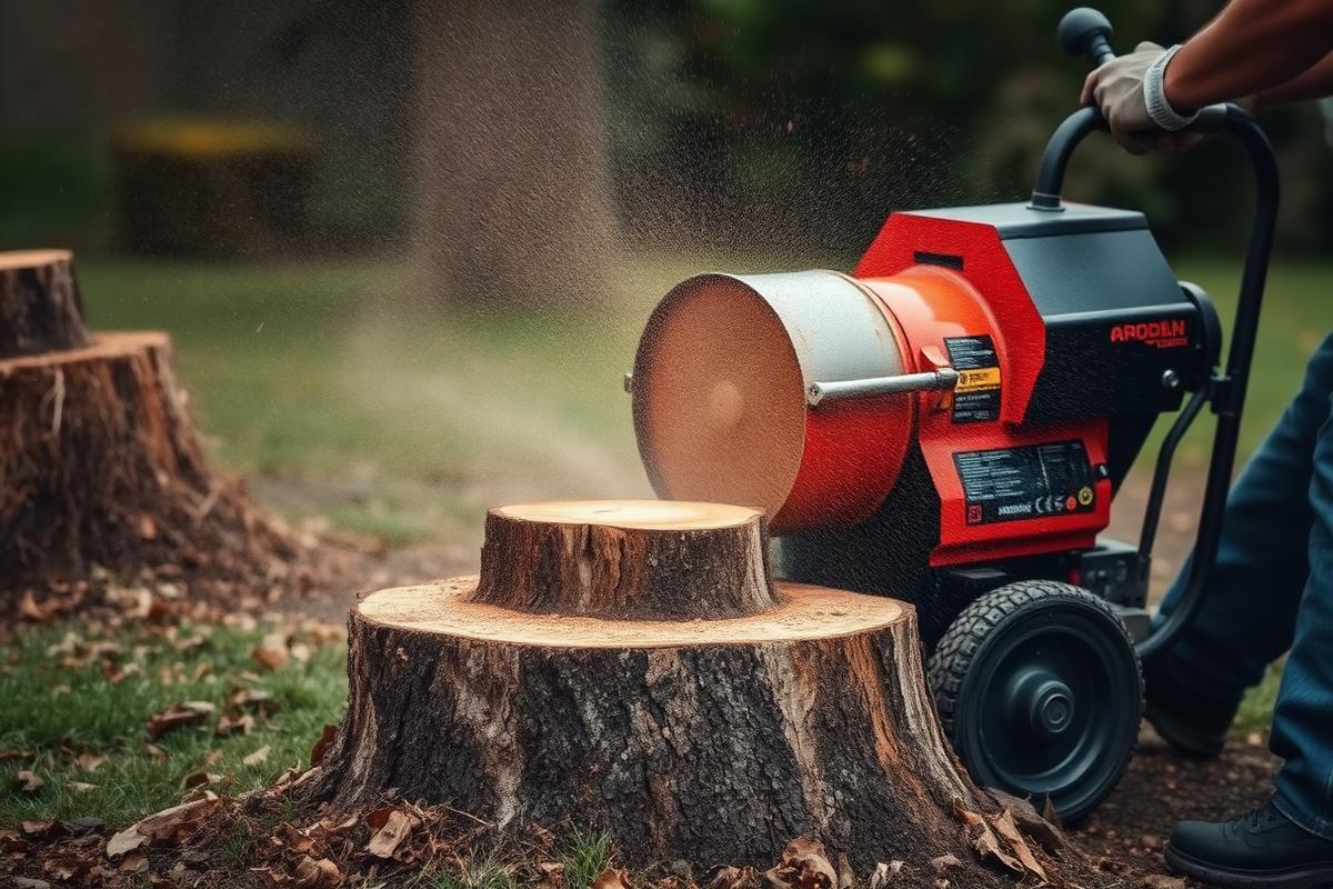 Stump grinding by Woods Tree Specialists